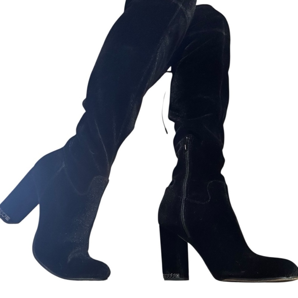 Michael Kors Black over the knee velour Heeled Boots Sleek Silhouette - Picture 13 of 13